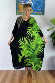 Green Rayon Palm Fondant Maya Kaftan