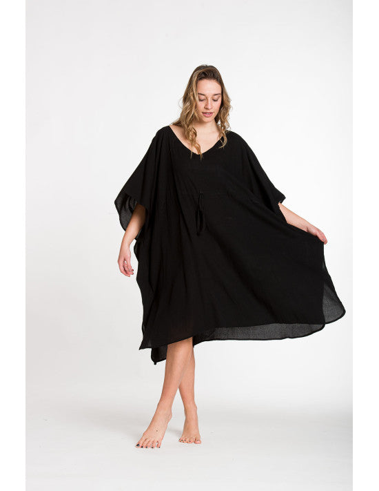 Black Midi Cotton rayon Maya Kaftan Tunic AU 14-30