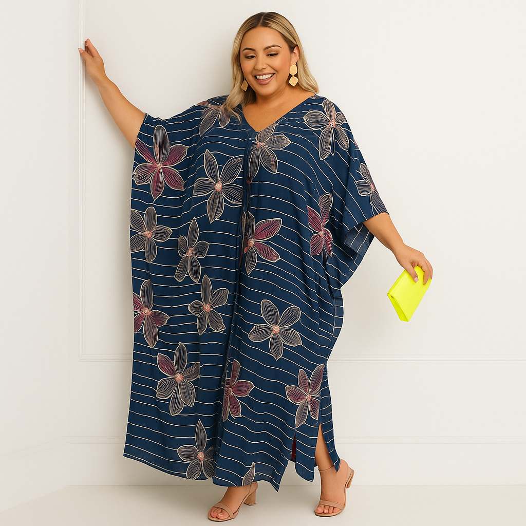 Maya Navy Blue Cotton Kaftan Dress-Sizes Available AU 14-30