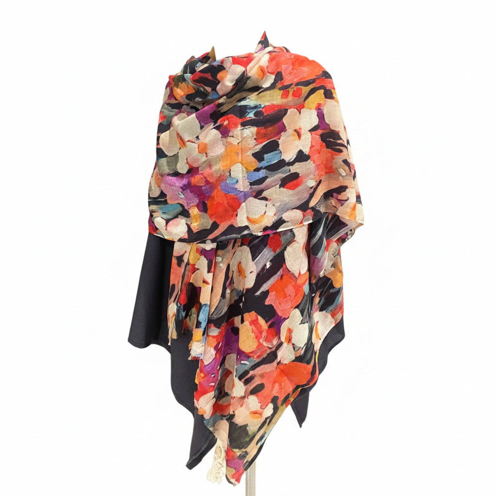 Cashmere Printed Ultra fine Julian Scarf-Artistic Bloom