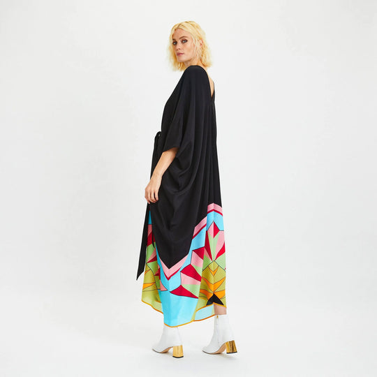 Black V-Neck With Belt Kaftan Dress  One Size AU 14-22