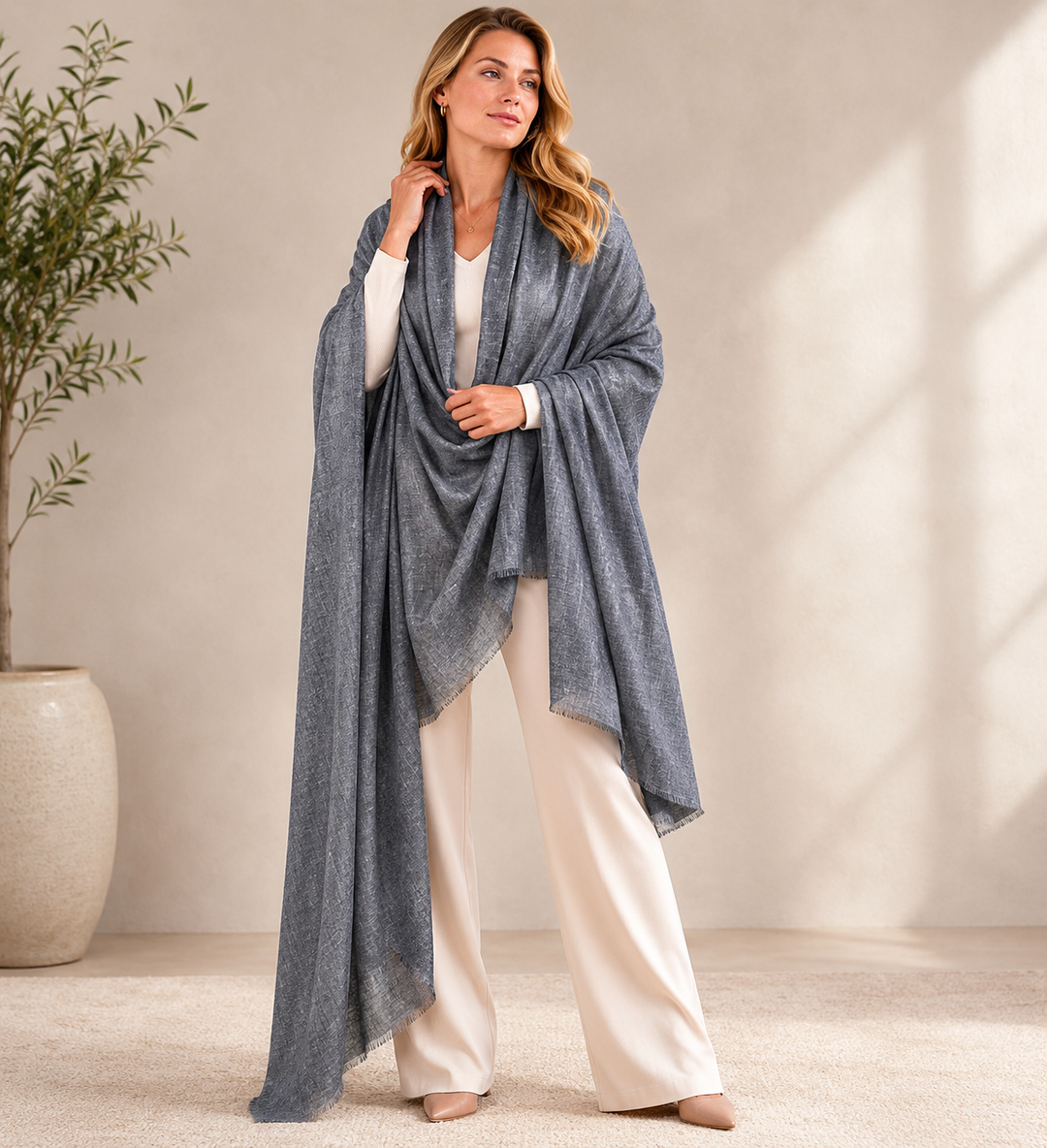 Grey Julian Oversized handwoven pure cashmere scarf