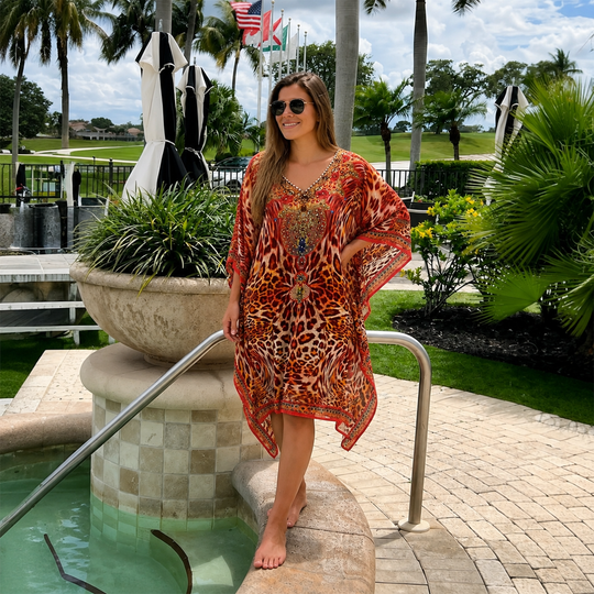 Red Kyra Bling Short Kaftan one size fits AU 12-20