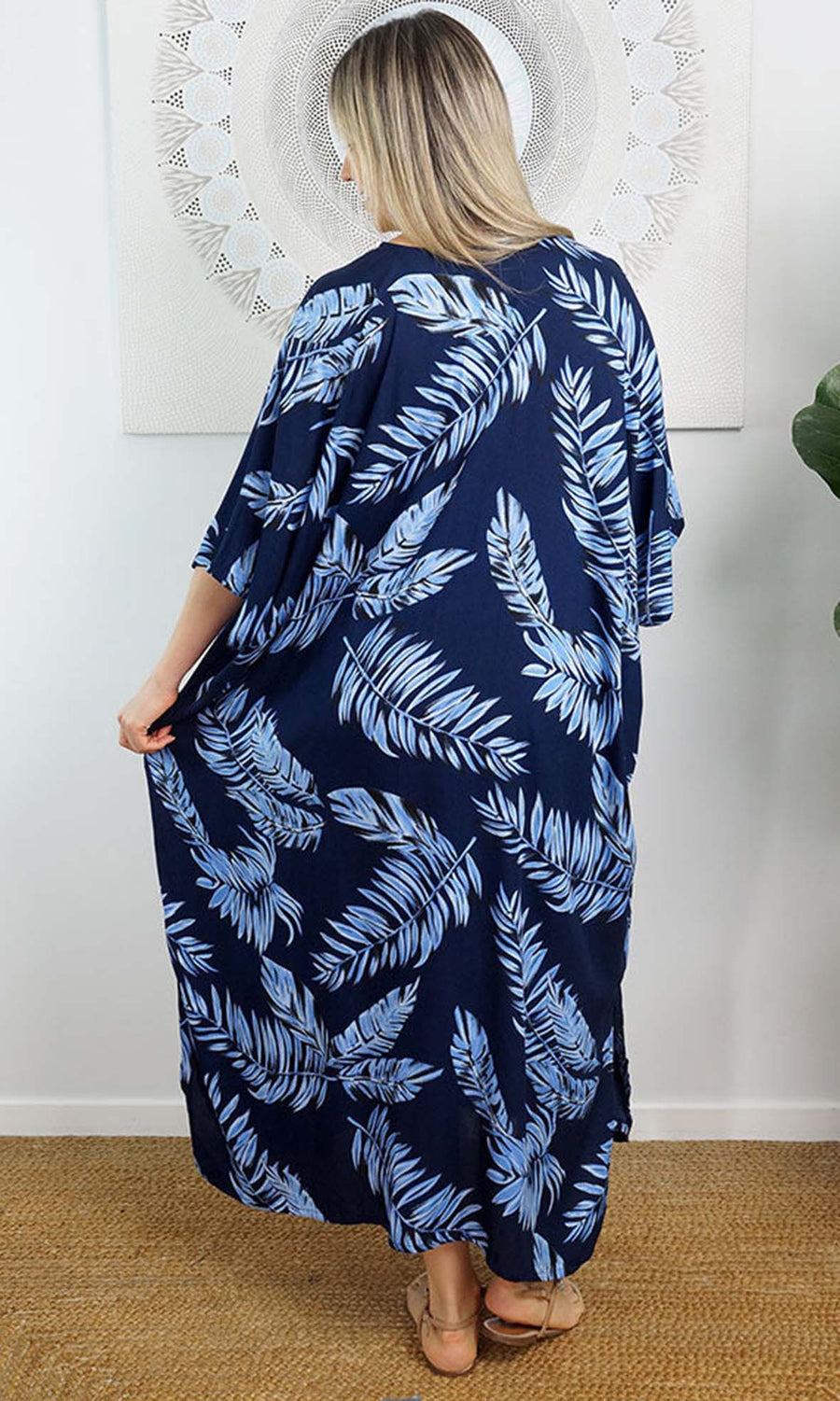 Premium Rayon Blue Ferns Maya  Kaftan 12-26