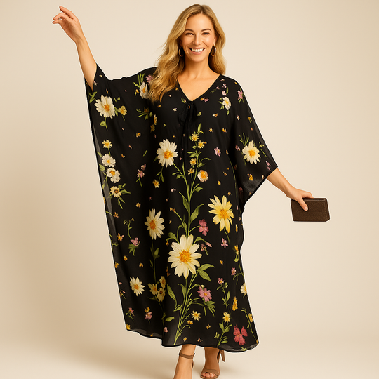 Black Royals Maya Resort Wear Kaftan-Front tie with Bling.Sizes Available AU 16-30