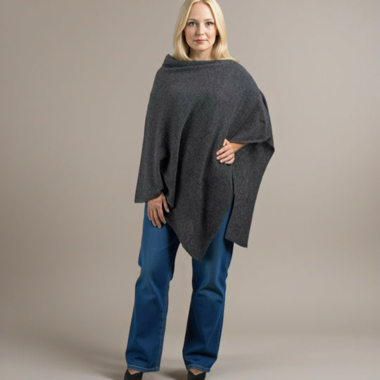 Charcol Grey Julian 100% Cashmere Poncho