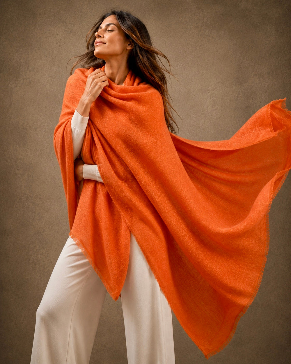 Julian Oversized handwoven pure cashmere scarf-Rust Orange