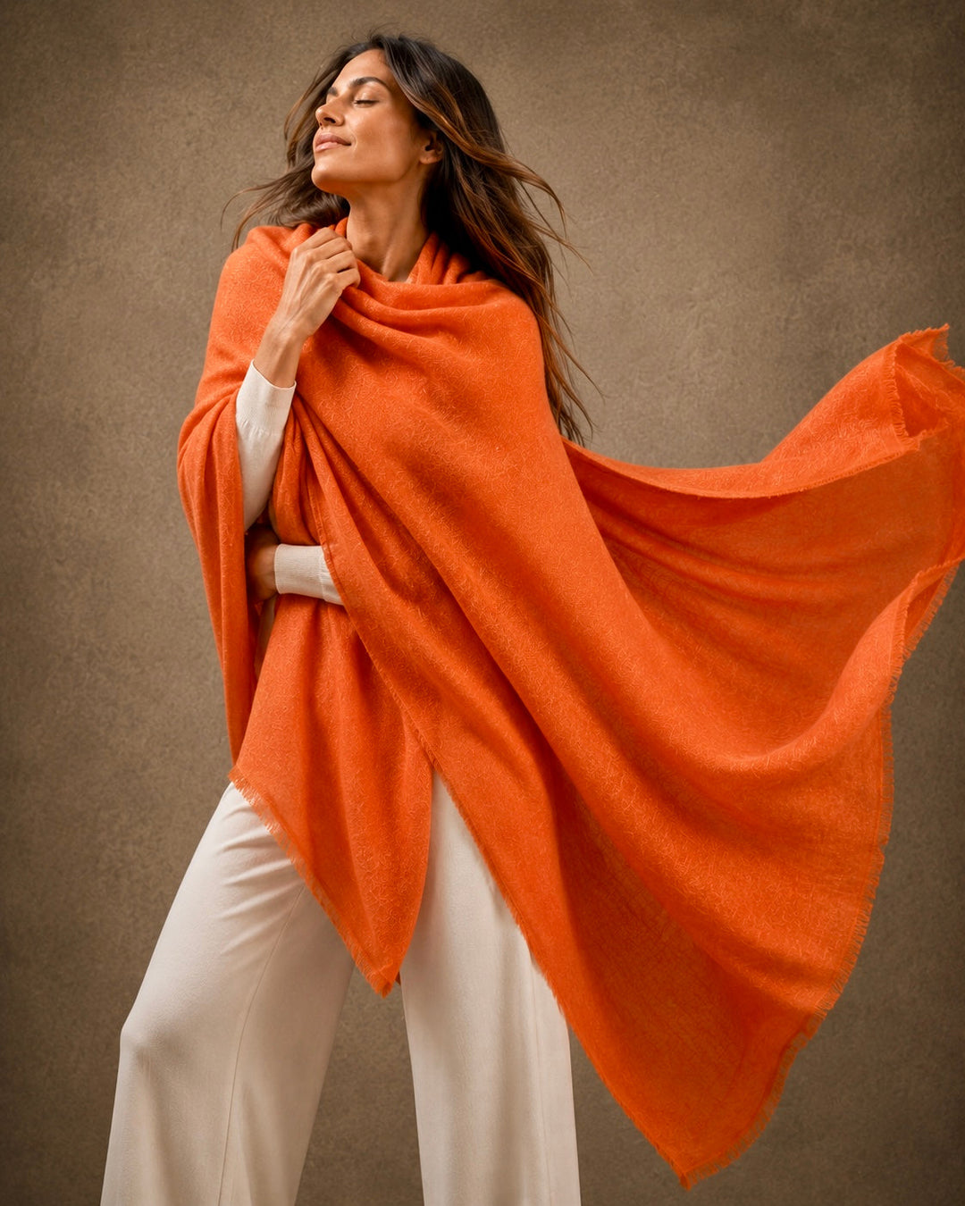 Julian Oversized handwoven pure cashmere scarf-Rust Orange