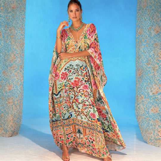 Oasis Mirage Maya Mix Silk Embellished Bling Kaftan.            Sizes Available AU 12-32