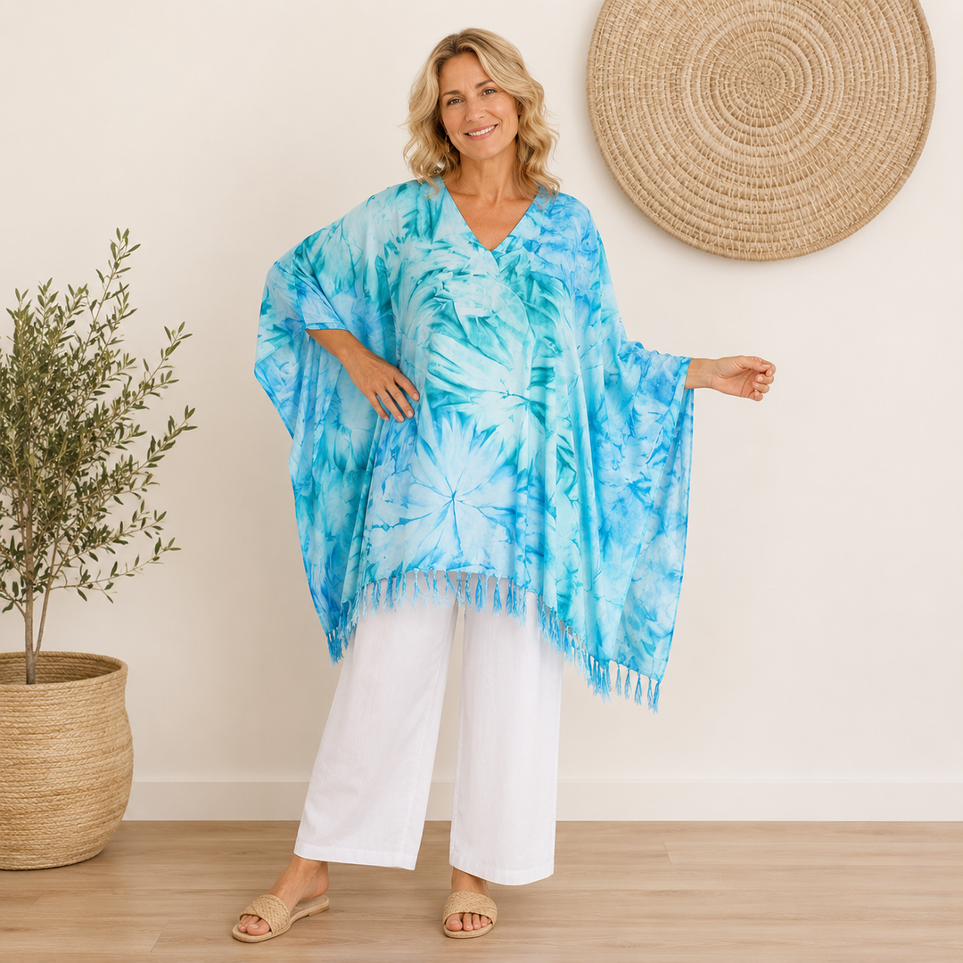 Blue Sea Tie Dye Maya Top Tunic Kaftan OFSA 14-26