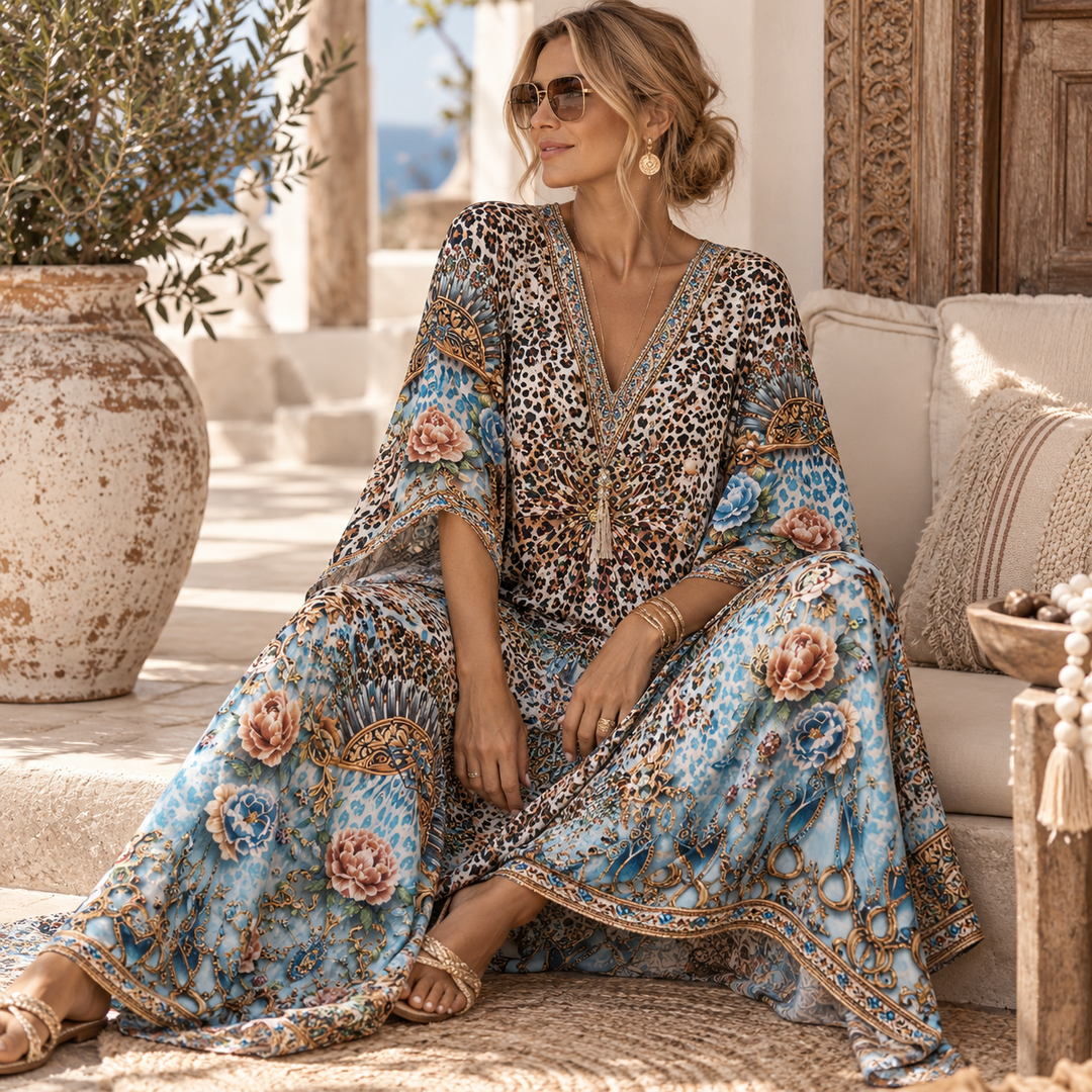 Sanya Maya Mix Silk Embellished Bling Kaftan.            Sizes Available AU 12-32