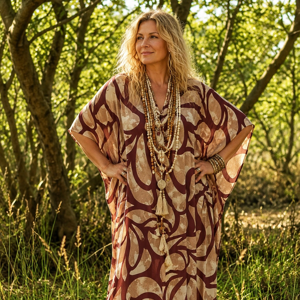 Maya Bohemian Merlot Premium Rayon kaftan - Sizes Available AU 14-32