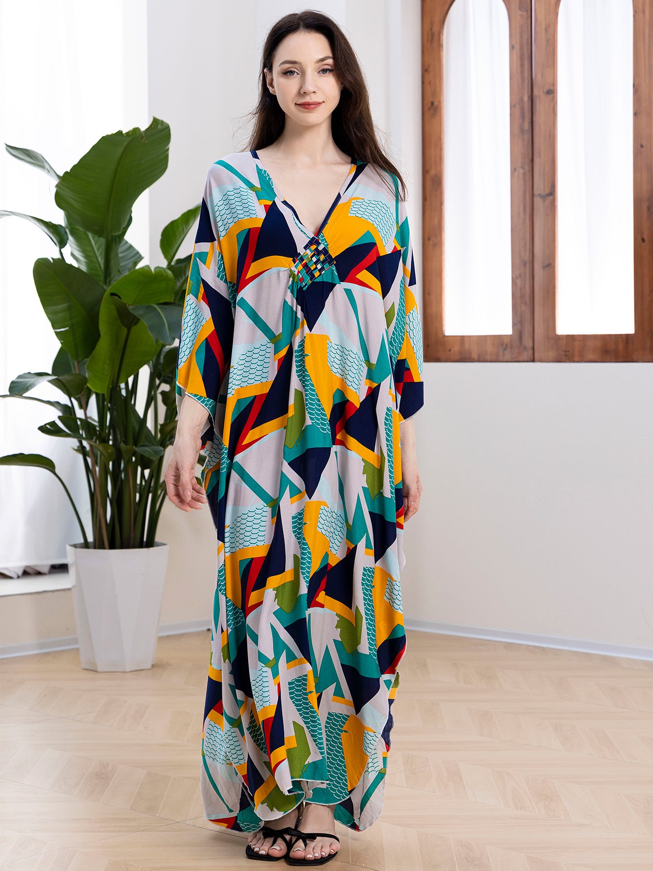 Tropical Resort Cotton Bamboo Maxi Dress