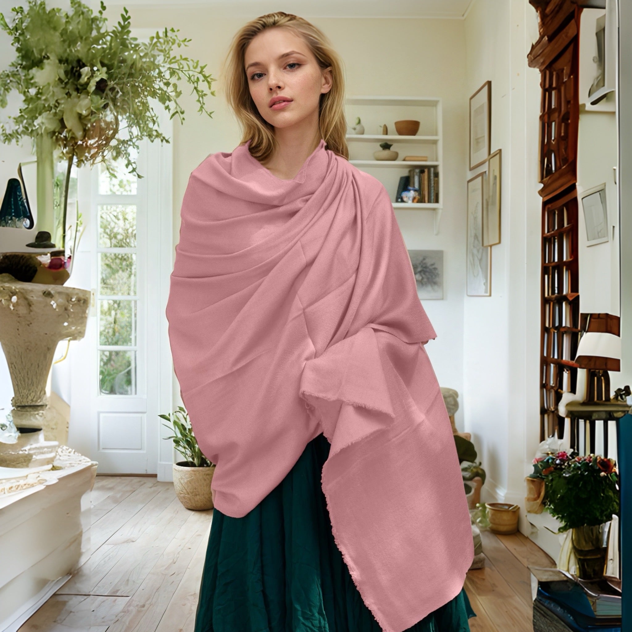 Blush Pink Julian Oversized handwoven pure cashmere scarf