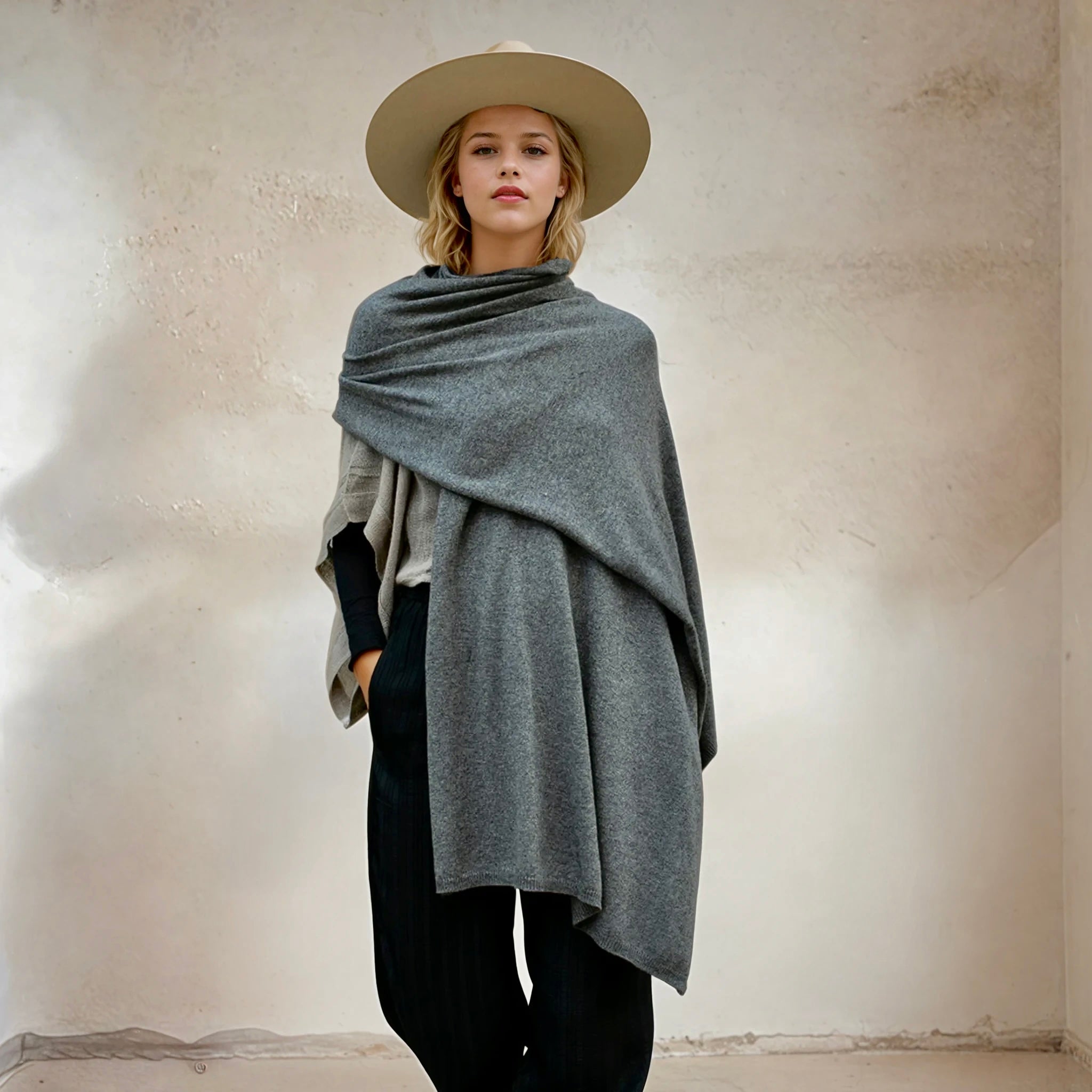 Julian knitted Pure cashmere scarf/ shawl/ Travel wrap-Colours available-Extra Large