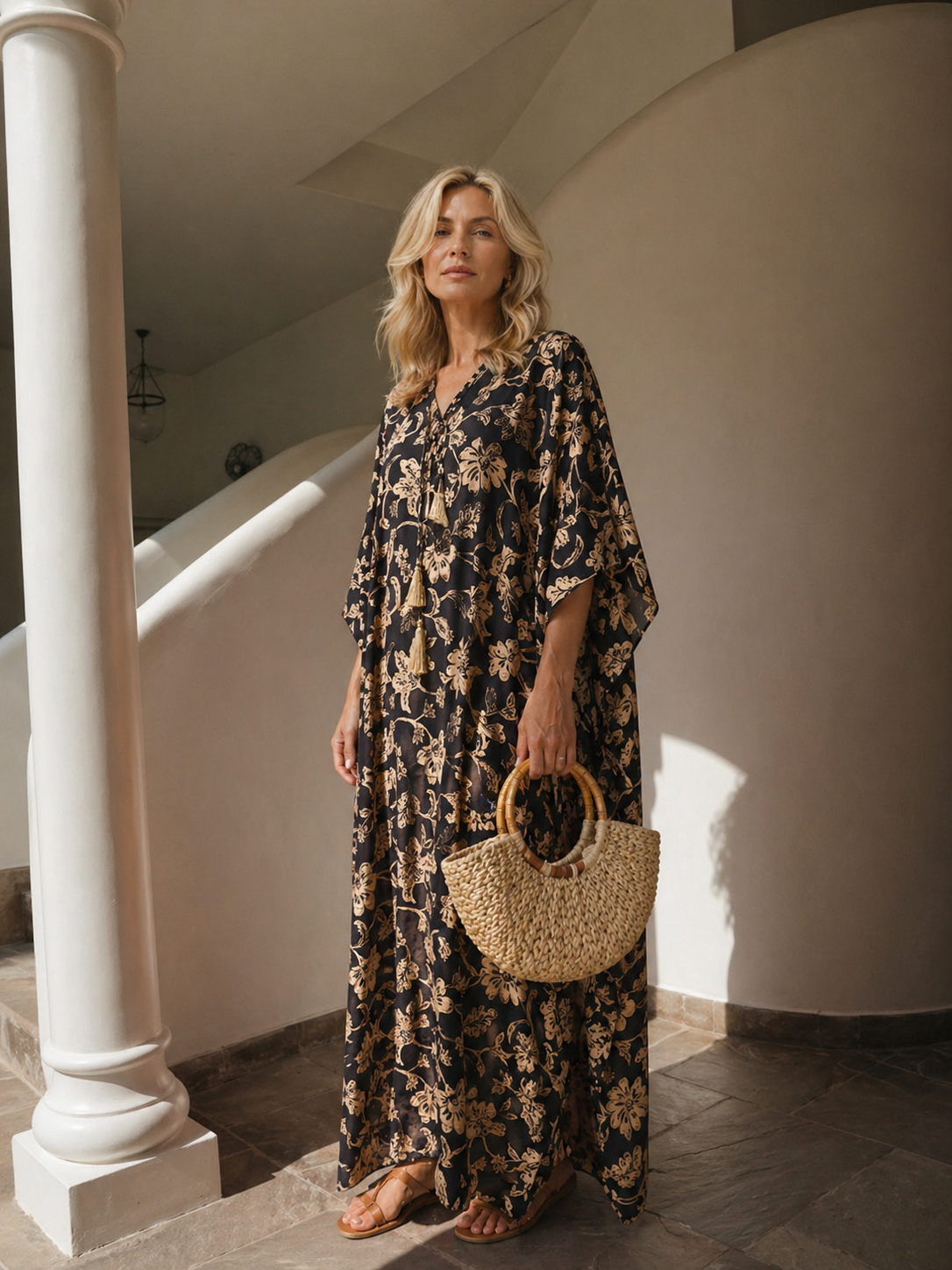 Maya Black Hawaiian Boho kaftan - Sizes Available AU 16-30