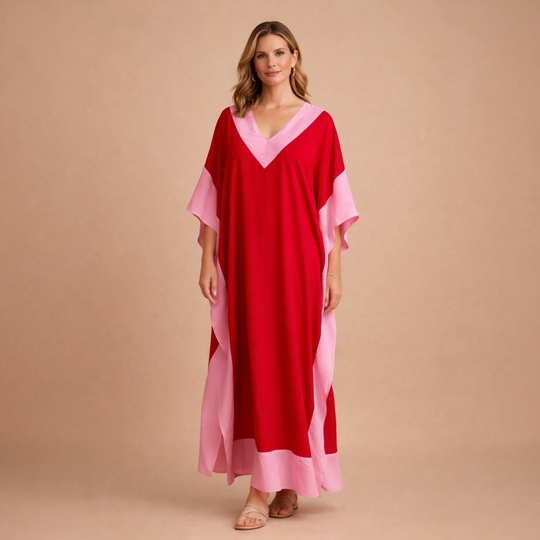 Maya  Red Bohemian Cotton Kaftan AU 12-20