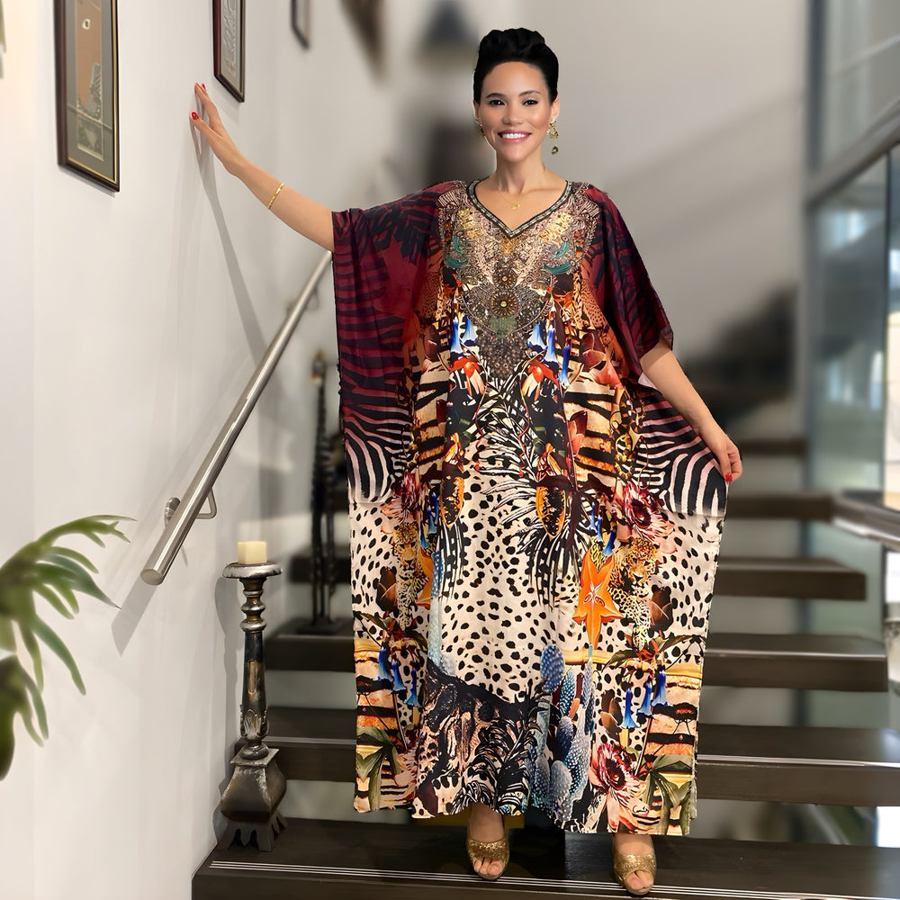 Milano Royal Maya Silk Mix Bling Kaftan.Sizes Available AU 12-32