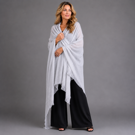 Pearl Grey Julian Cashmere Pashmina Swarovski Crystals Handwoven Wedding Wrap Shawl
