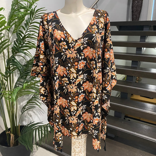 Maya Black floral  / Tunic/ Top OFSA AU 12-24