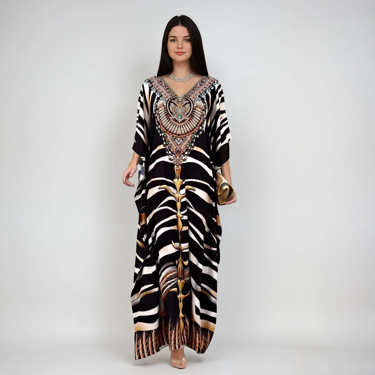 Black  Mia Embellished Kaftan Dress