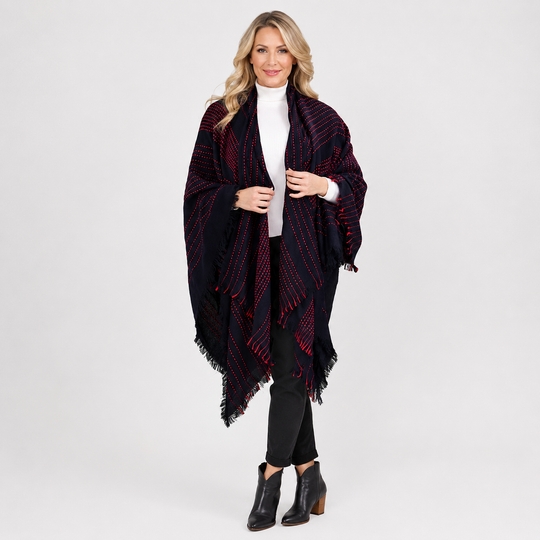 Navy Wrap Shawl – Boho Winter Poncho Shawl