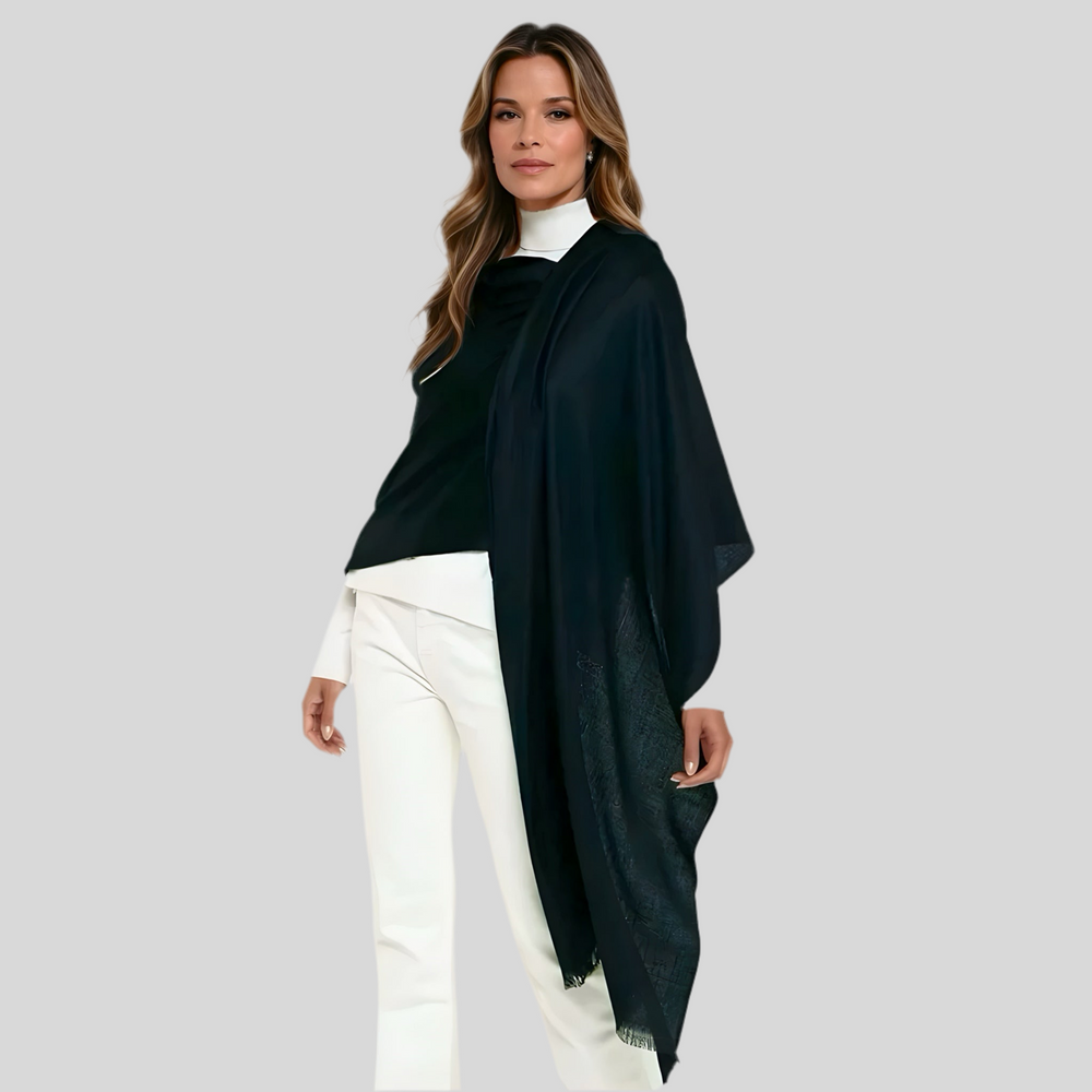 Black Julian Handwoven Pashmina Cashmere wrap shawl Oversized