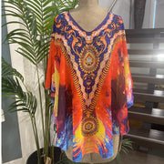 Kyra Relax Fit Bohemian Sheer Embellished  Kaftan Top One Size 10 to 22