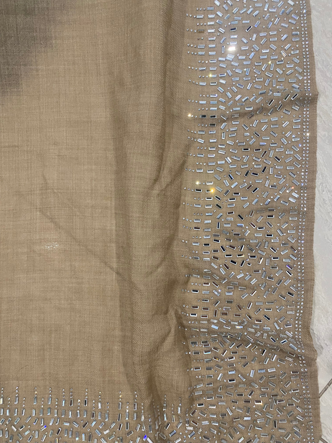 Julian Pure Cashmere Silver Beaded Crystals Handwoven Wedding Wrap Scarf