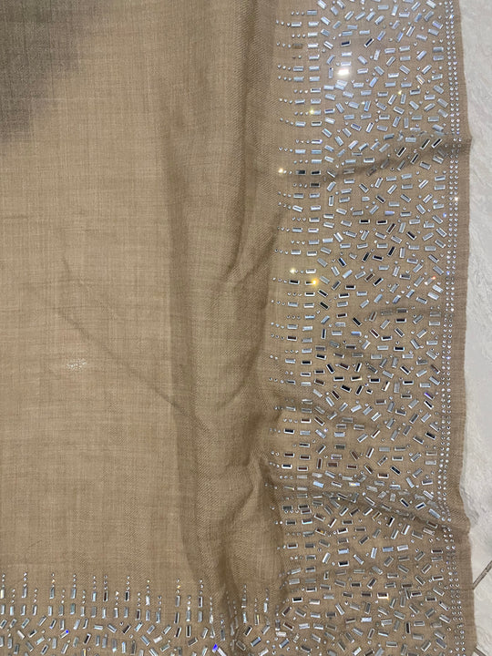 Julian Pure Cashmere Silver Beaded Crystals Handwoven Wedding Wrap Scarf