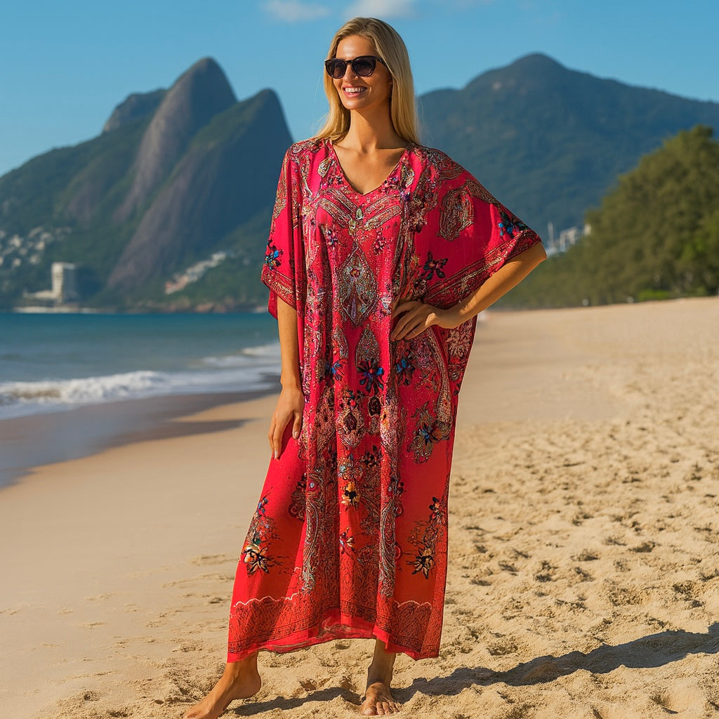 Maya Long Kaftan Hues of Fuchsia - Sizes Available AU 14-30