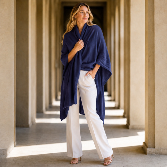 Navy Blue Cashmere Julian Travel Wrap Extra Large