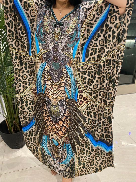 Blue leopard Embellished Maya kaftan Sizes Available AU 12-32