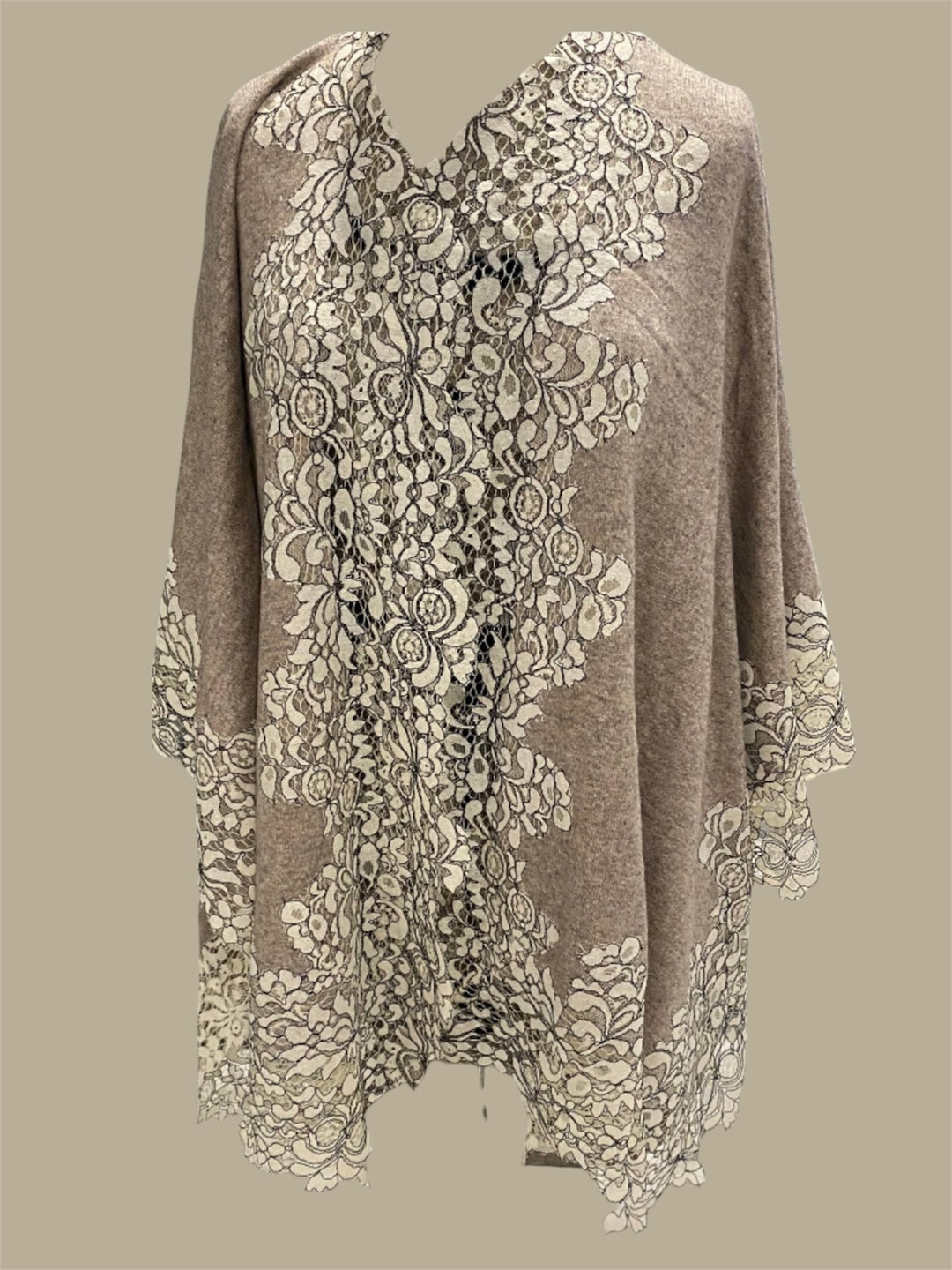 Julian Cashmere Knitted Oversized Cape Shawl with Lace -More style available