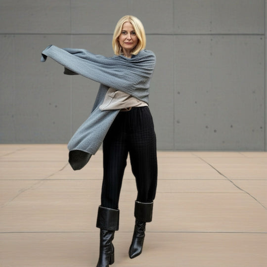 Julian 100% Knitted Cashmere Extra large Travel Wrap/Shawl-Charcoal Grey