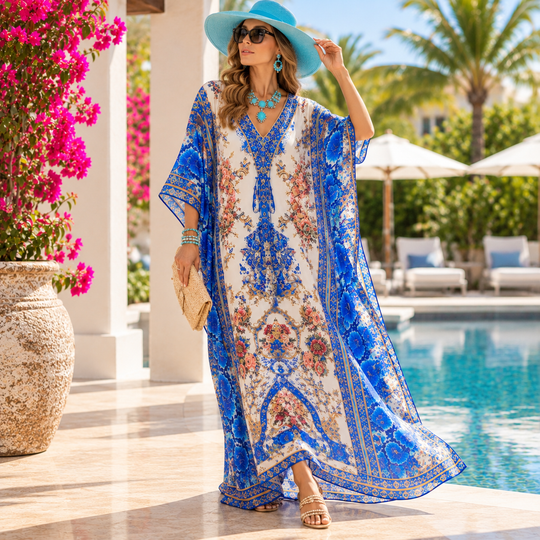Zahara Luxe Maya Mix Silk Embellished Bling Kaftan.            Sizes Available AU 12-32