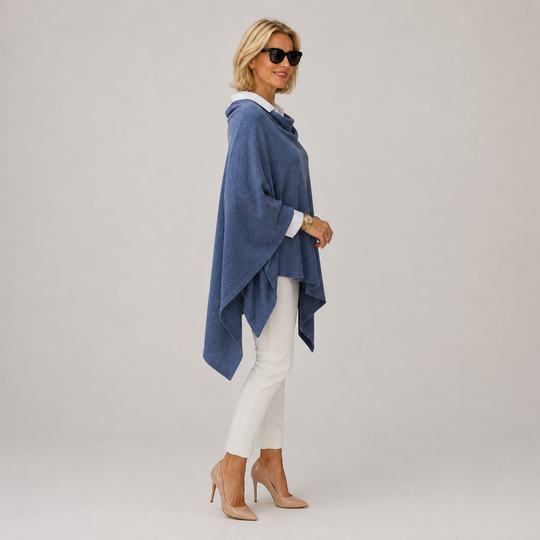 Coastal Blue 100% Cashmere Julian Poncho-AU 8-18