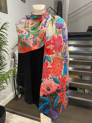 Mklane Pink Floral 100% Cashmere Julian Shawl/Scarf /Wrap