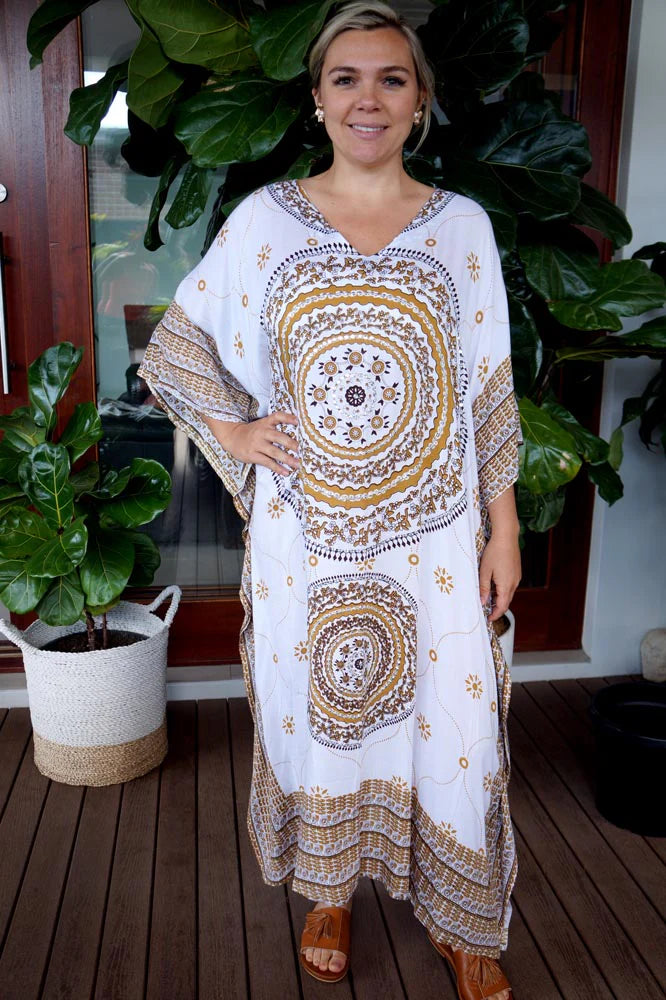 White taupe  Maya Bling Long Kaftan OSFA AU 12-26