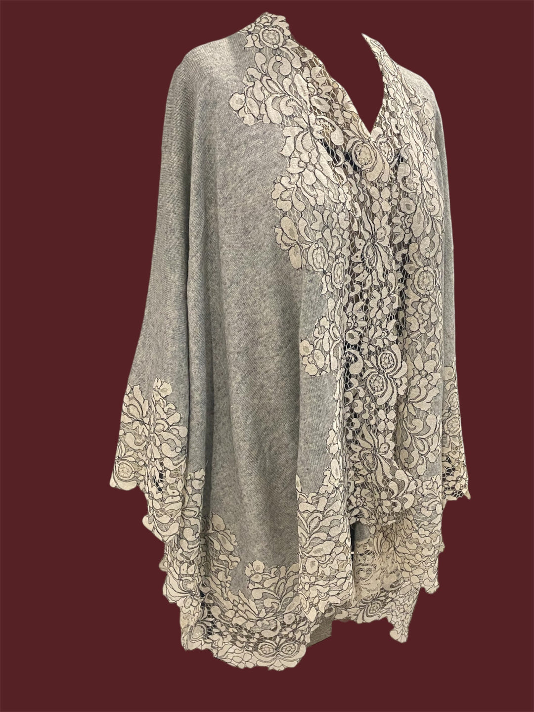 Julian Cashmere Knitted Oversized Cape Shawl with Lace -More style available