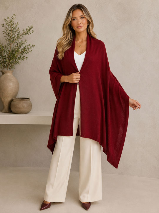 Julian Single Ply Cashmere Wrap-Burgundy Red