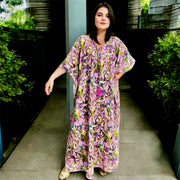 Pink Lilac Maya Tropical Resort Cotton Bamboo Kaftan Dress