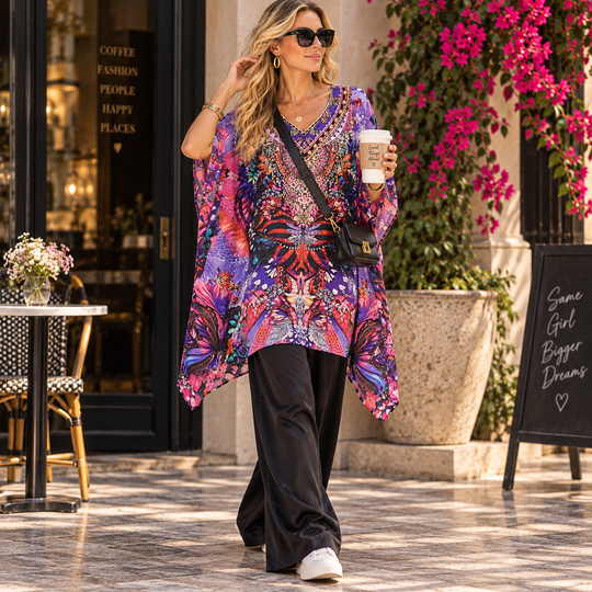 Maya Mix Silk Embellished Bling Short Kaftan. Sizes Available AU 12-32