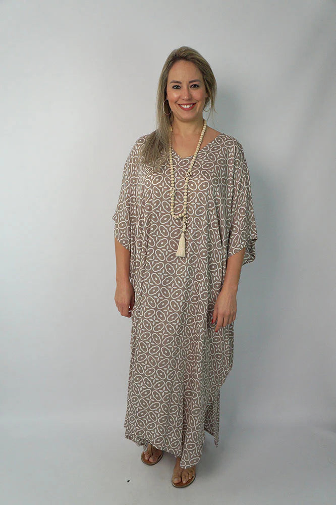 Taupe Links Maya Long Kaftan One Size AU 12-26