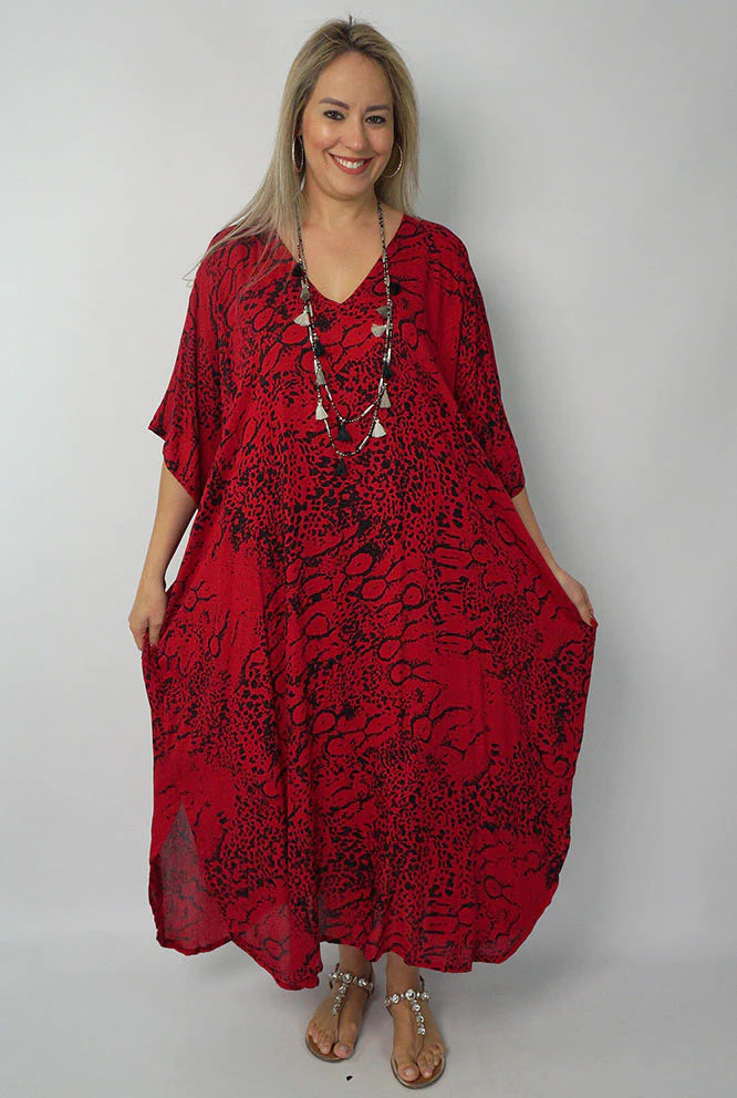 Red Maya Kaftan- One Size Fits All AU 12-26