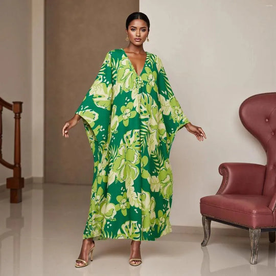 Tropical Resort Cotton Bamboo Maxi Dress