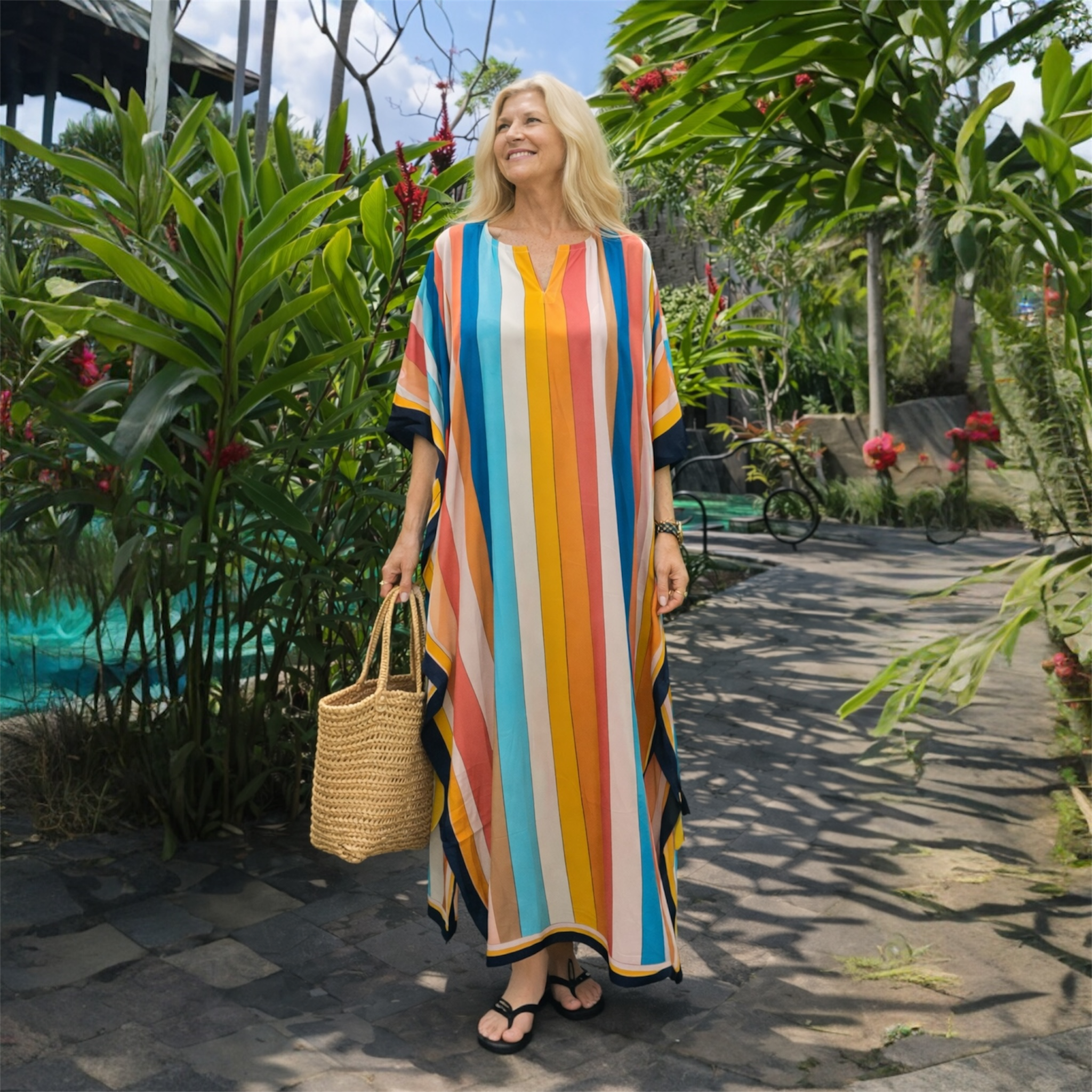 Stripes Maya Kaftan Dress-Sizes Available -AU 16-26