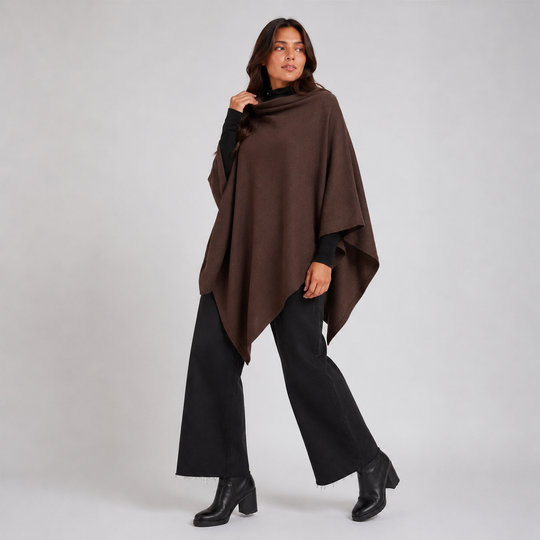 Dark Brown 100% Cashmere Julian Poncho-AU 8-18