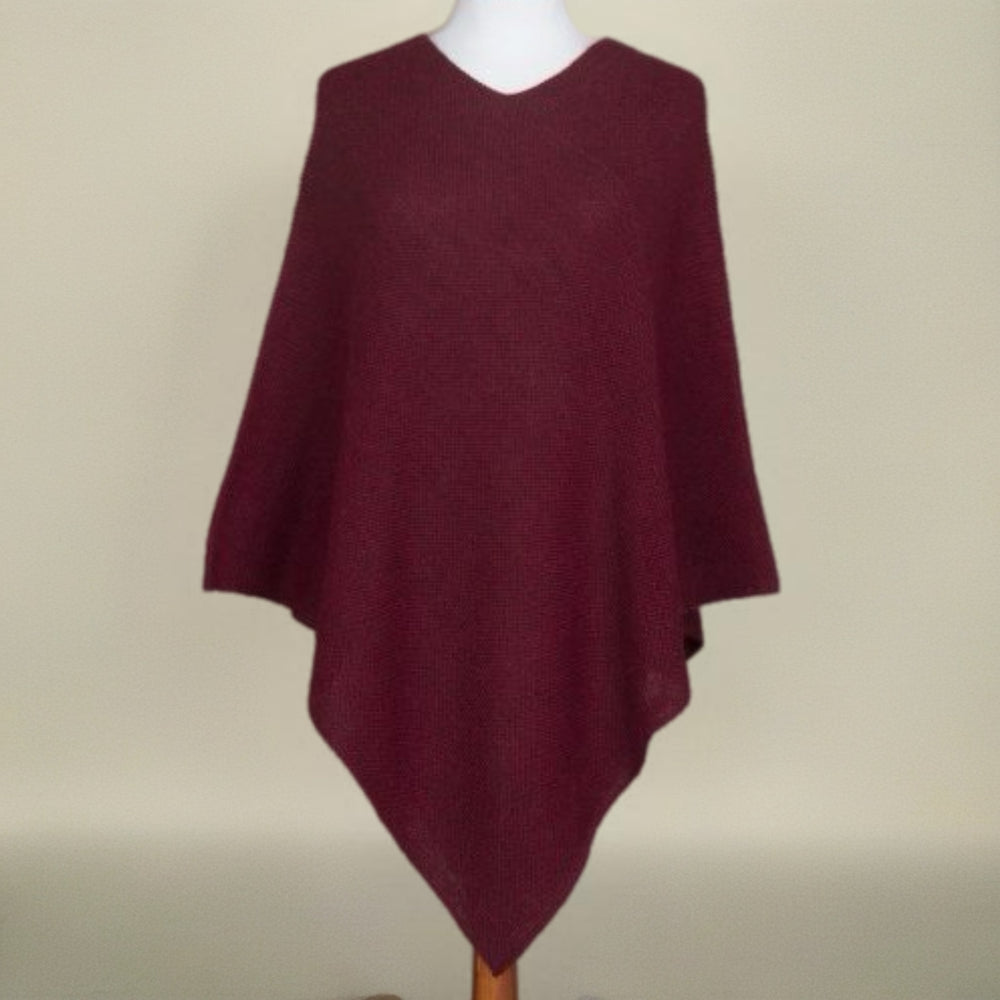 Julian Burgundy V Neck Cashmere Poncho -Petite AU 8-16