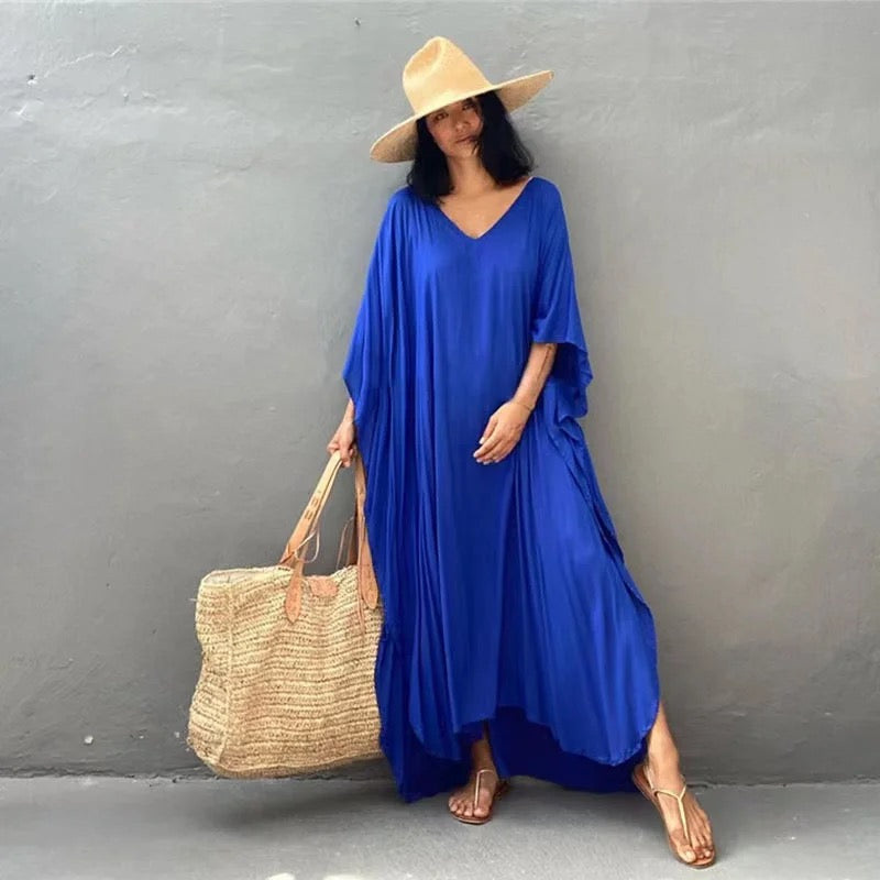 MAYA Blue Long Cotton Rayon Kaftan Dress